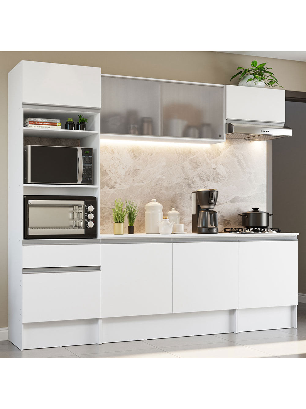 Armário de Cozinha Completa 240cm Branco Topazio Madesa - Branco