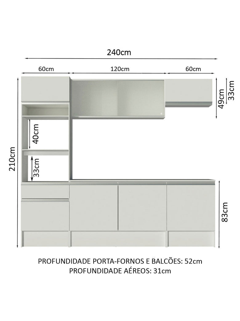 Armário de Cozinha Completa 240cm Branco Topazio Madesa