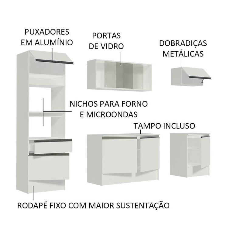Armário de Cozinha Completa 240cm Branco Topazio Madesa
