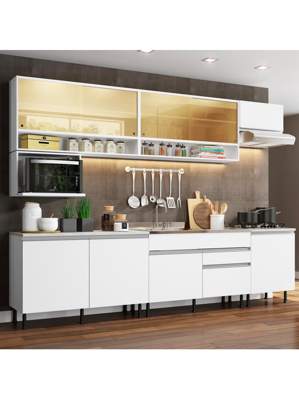 Armário de Cozinha Completa 300cm Branco Verona Madesa 01SR - Branco