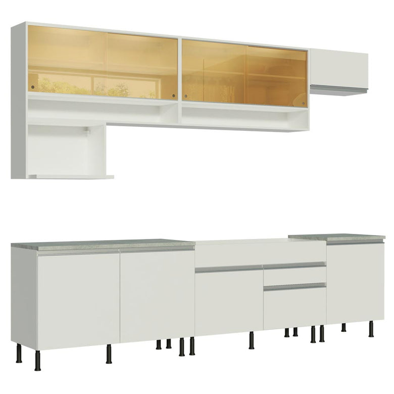 Armário de Cozinha Completa 300cm Branco Verona Madesa 01SR