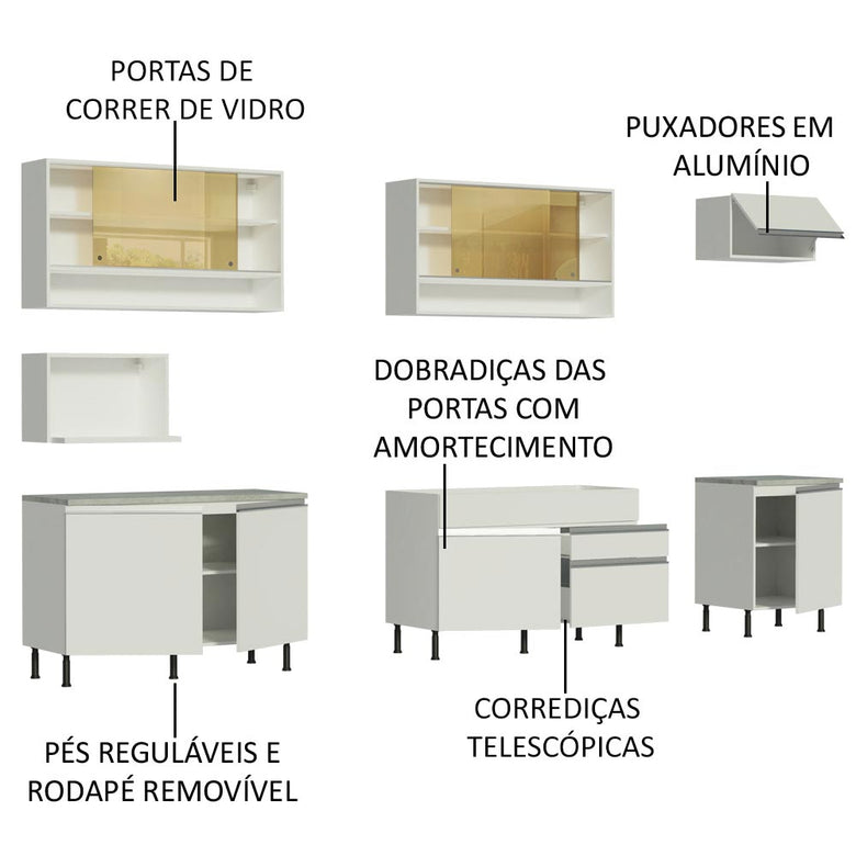 Armário de Cozinha Completa 300cm Branco Verona Madesa 01SR