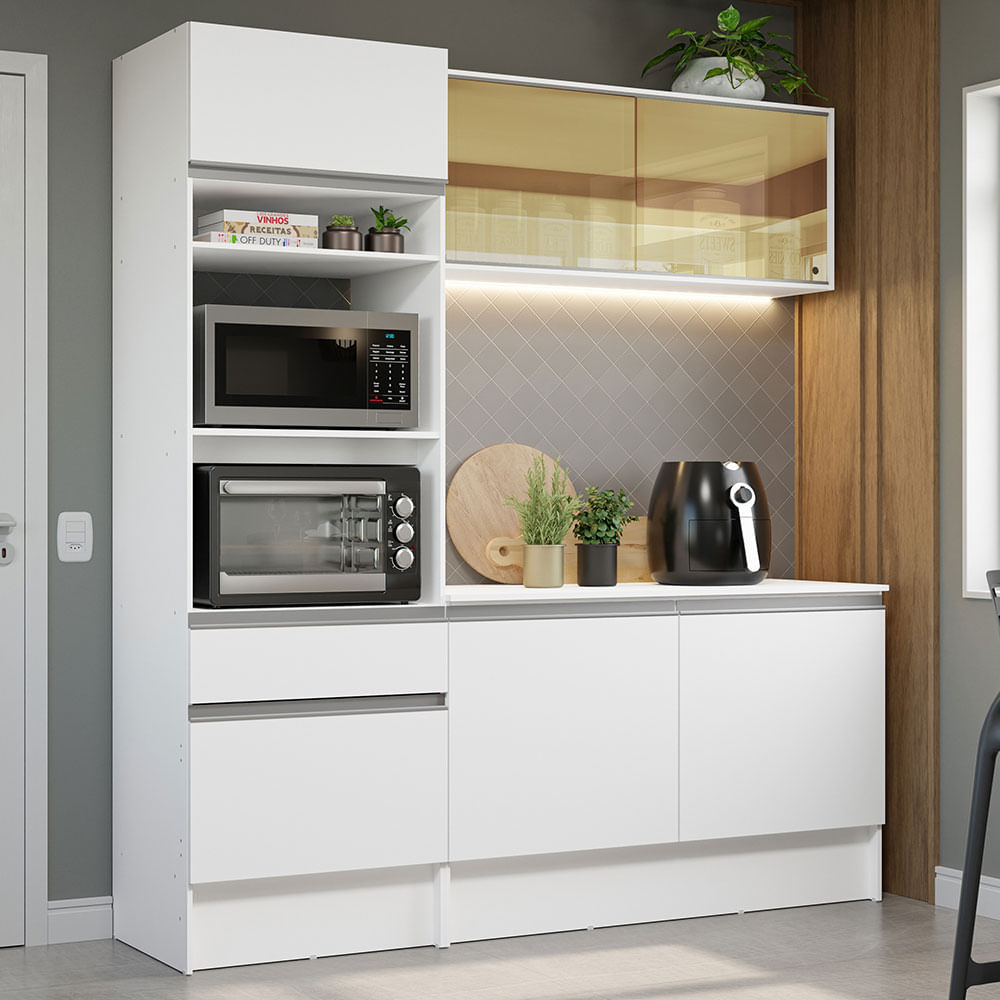 Armário de Cozinha Compacta 180cm Branco Diamante Madesa 86 - Branco