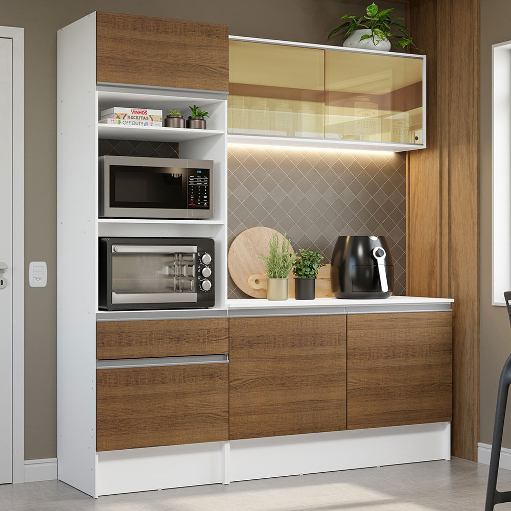 Armário de Cozinha Compacta 180cm Branco/Rustic Diamante Madesa 86 - Branco/Rustic