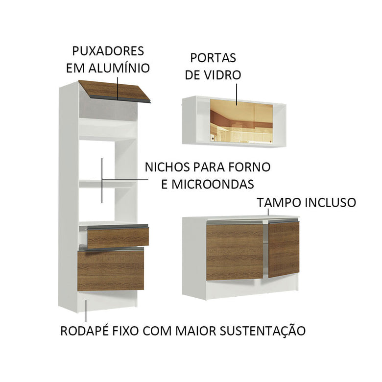 Armário de Cozinha Compacta 180cm Branco/Rustic Diamante Madesa 86