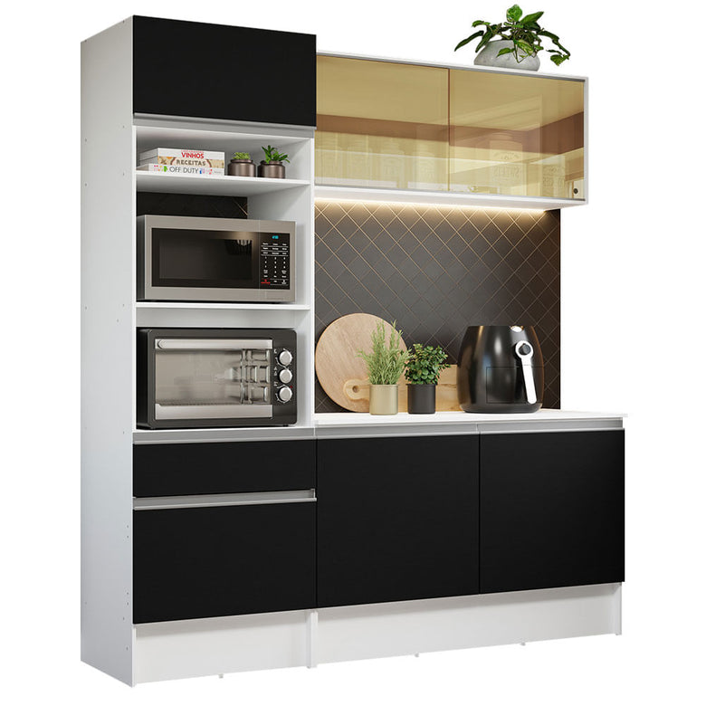Armário de Cozinha Compacta 180cm Branco/Preto Diamante Madesa 86