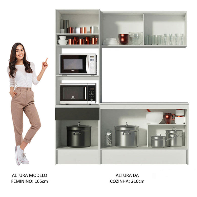 Armário de Cozinha Compacta 180cm Branco/Preto Diamante Madesa 86
