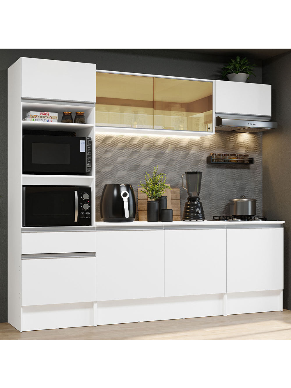 Armário de Cozinha Completa 240cm Branco Diamante Madesa - Branco