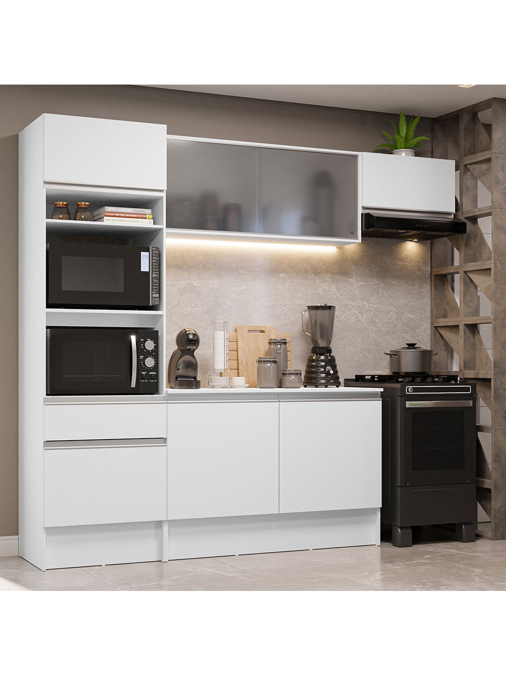Armário de Cozinha Completa 240cm Branco Topazio Madesa 01 - Branco