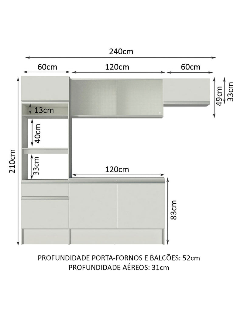 Armário de Cozinha Completa 240cm Branco Topazio Madesa 01