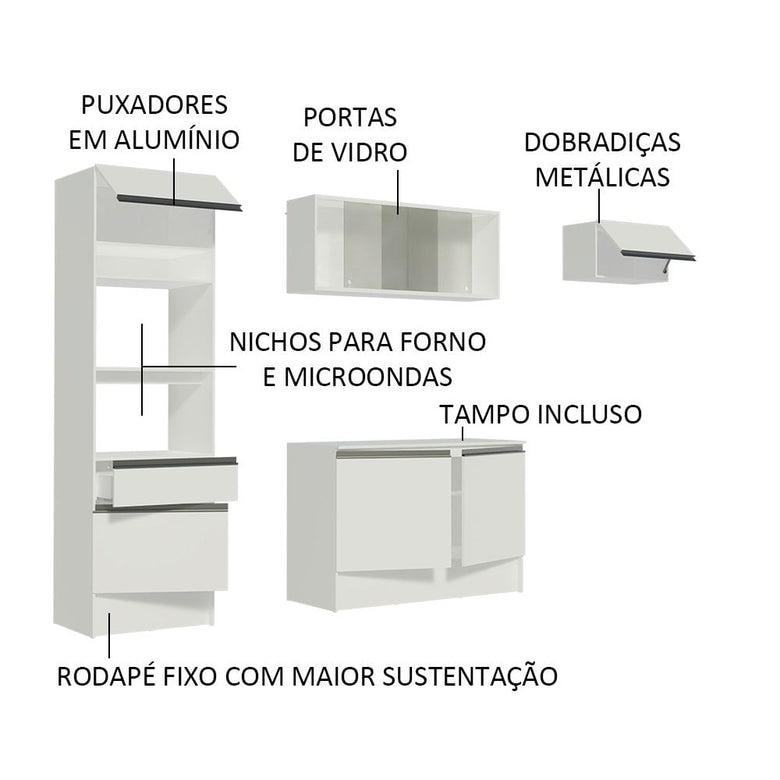 Armário de Cozinha Completa 240cm Branco Topazio Madesa 01