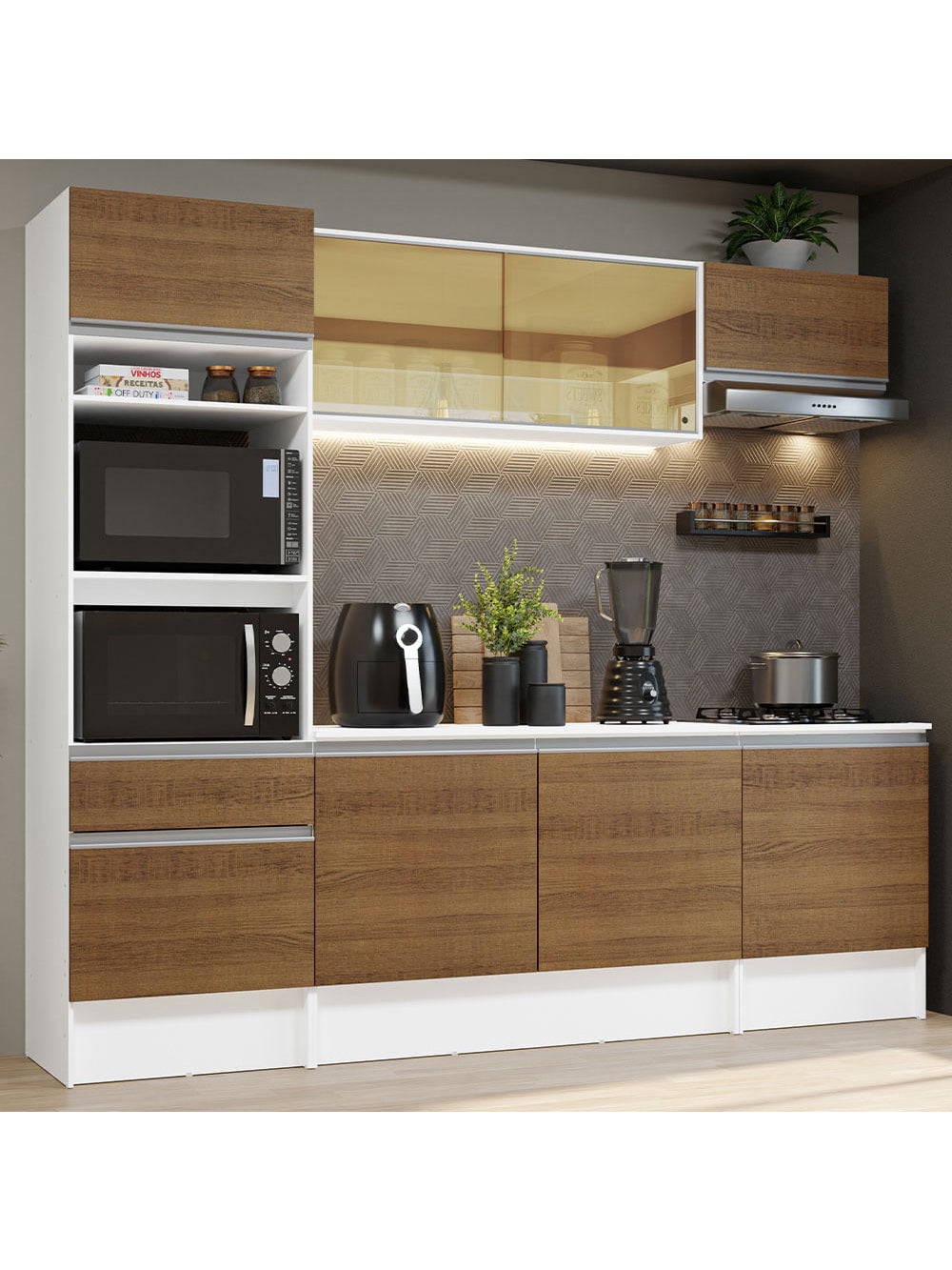 Armário de Cozinha Completa 240cm Branco/Rustic Diamante Madesa - Branco/Rustic