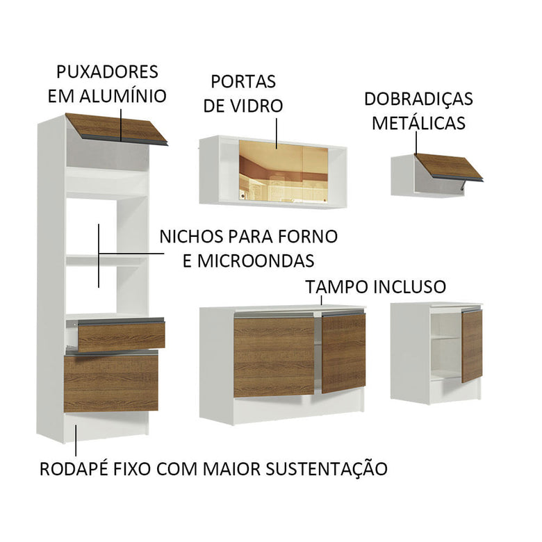Armário de Cozinha Completa 240cm Branco/Rustic Diamante Madesa