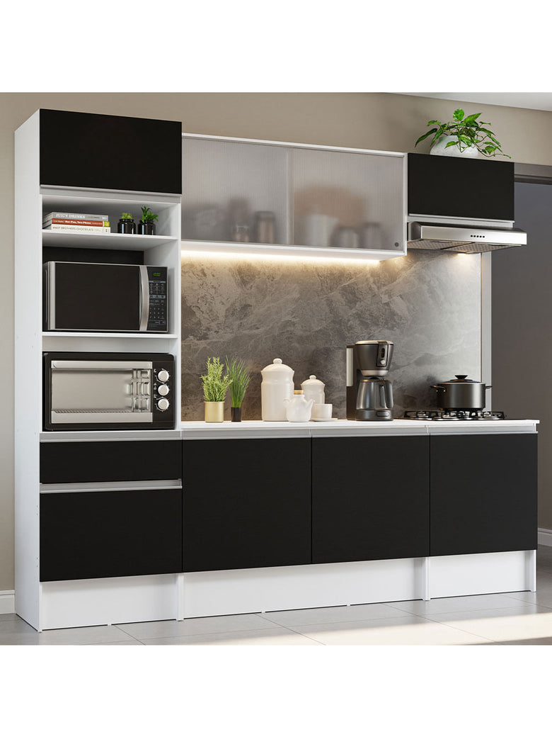 Armário de Cozinha Completa 240cm Branco/Preto Topazio Madesa
