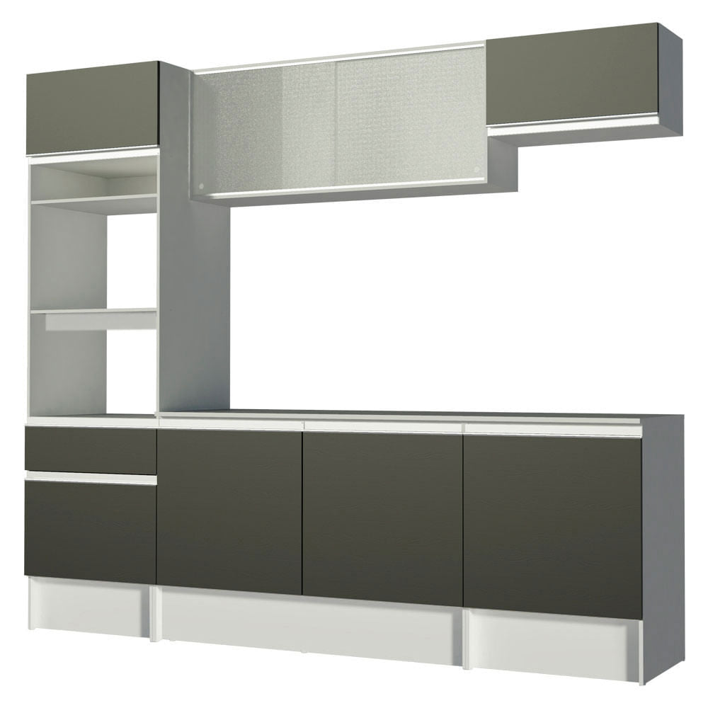 Armário de Cozinha Completa 240cm Branco/Preto Topazio Madesa