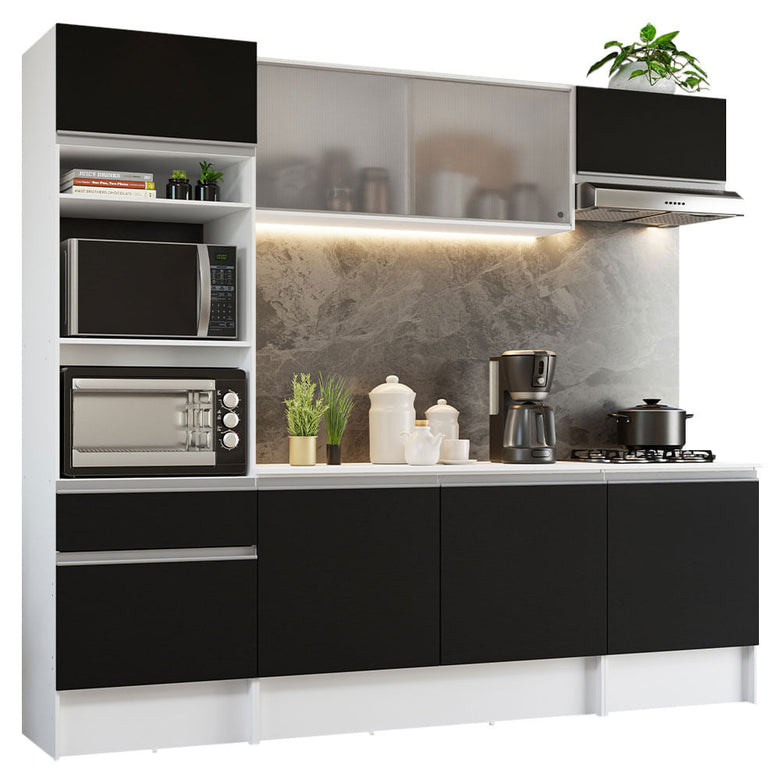 Armário de Cozinha Completa 240cm Branco/Preto Topazio Madesa