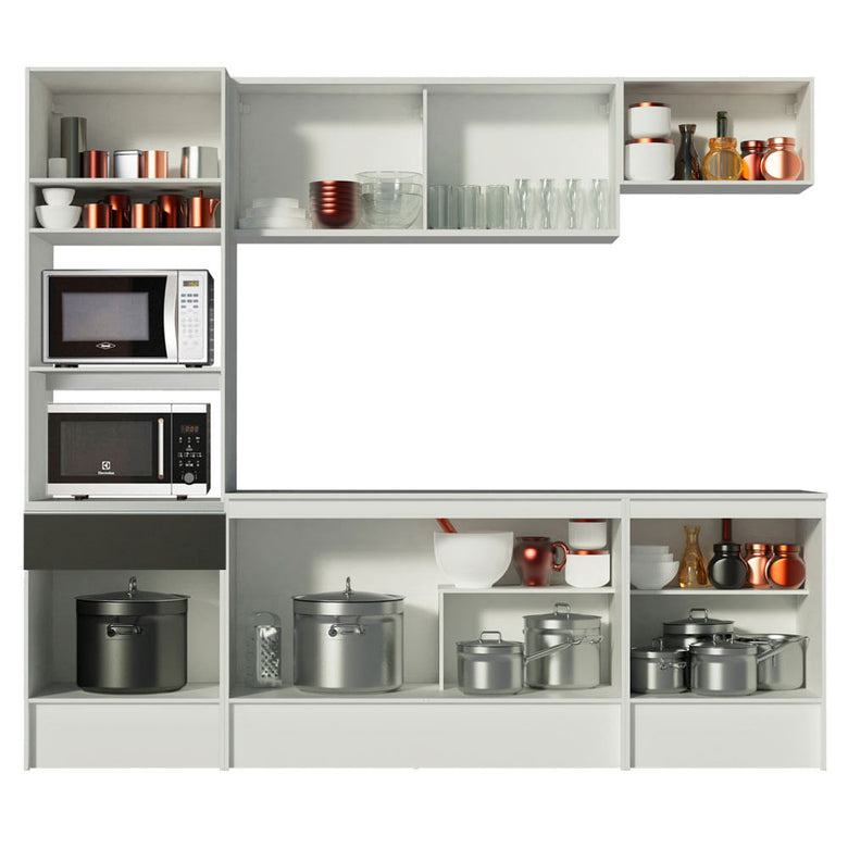 Armário de Cozinha Completa 240cm Branco/Preto Topazio Madesa