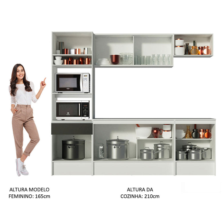 Armário de Cozinha Completa 240cm Branco/Preto Topazio Madesa