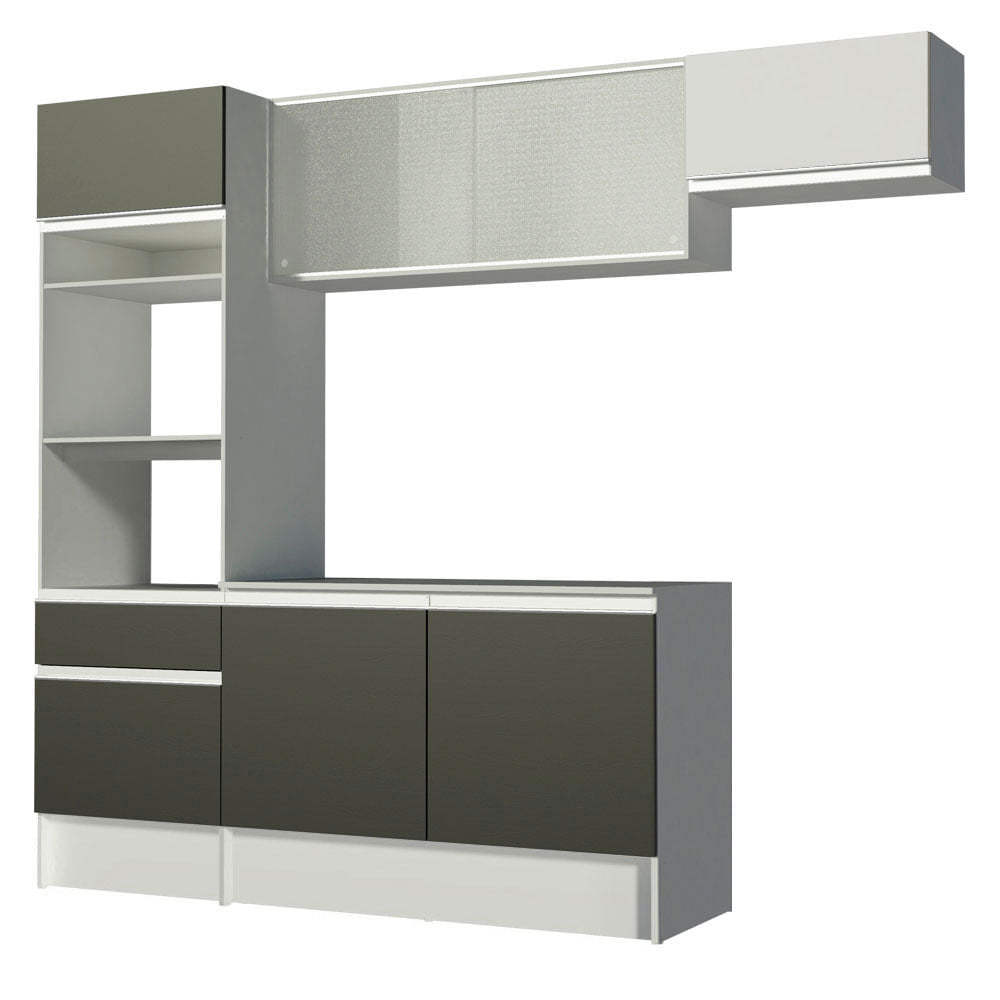 Armário de Cozinha Completa 240cm Branco/Preto/Branco Topazio Madesa 01