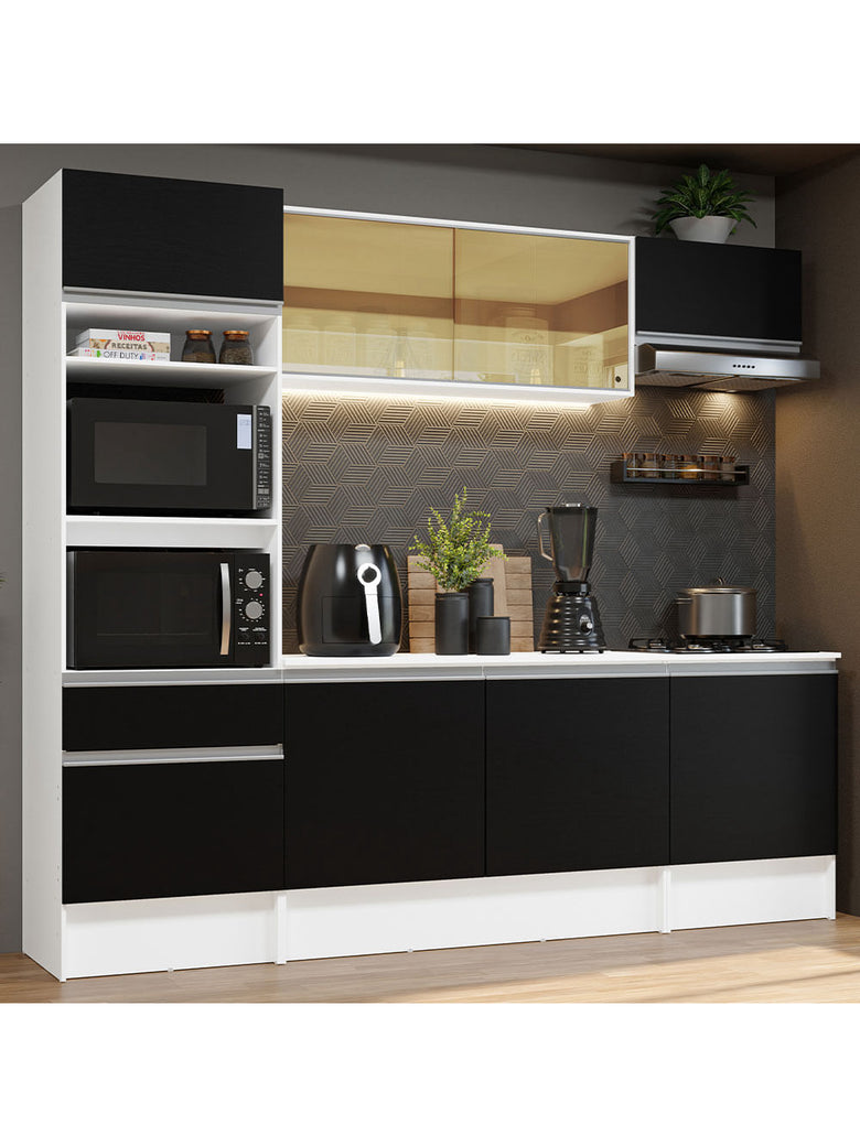 Armário de Cozinha Completa 240cm Branco/Preto Diamante Madesa