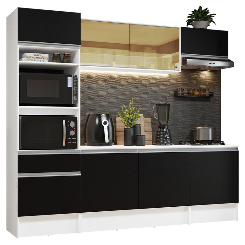 Armário de Cozinha Completa 240cm Branco/Preto Diamante Madesa