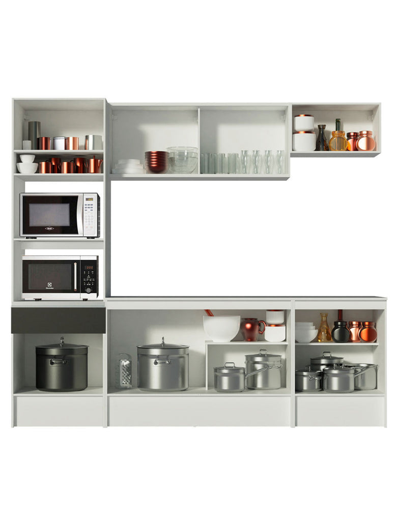 Armário de Cozinha Completa 240cm Branco/Preto Diamante Madesa