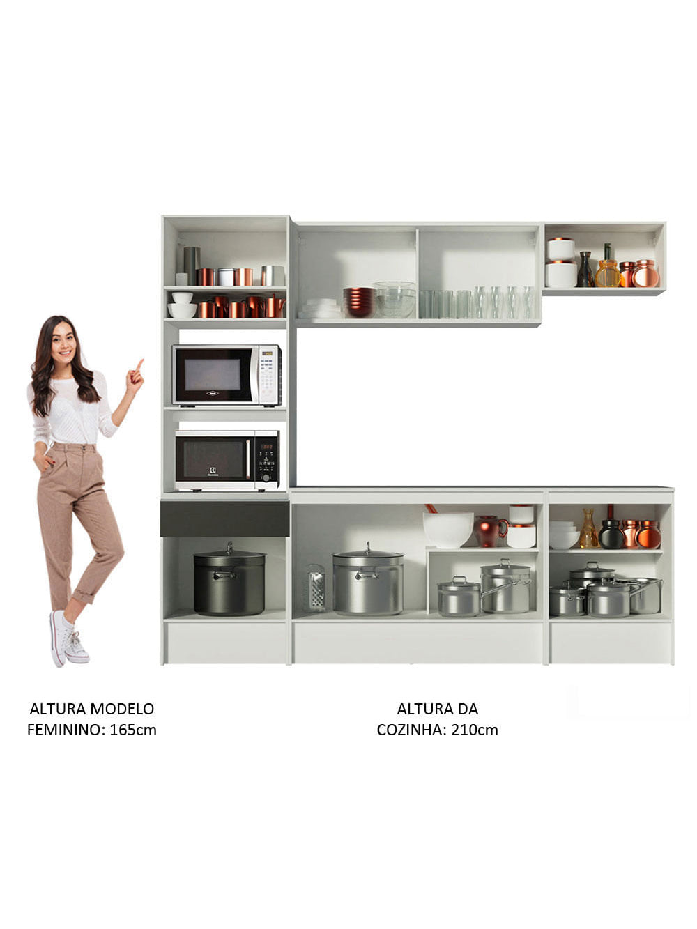 Armário de Cozinha Completa 240cm Branco/Preto Diamante Madesa