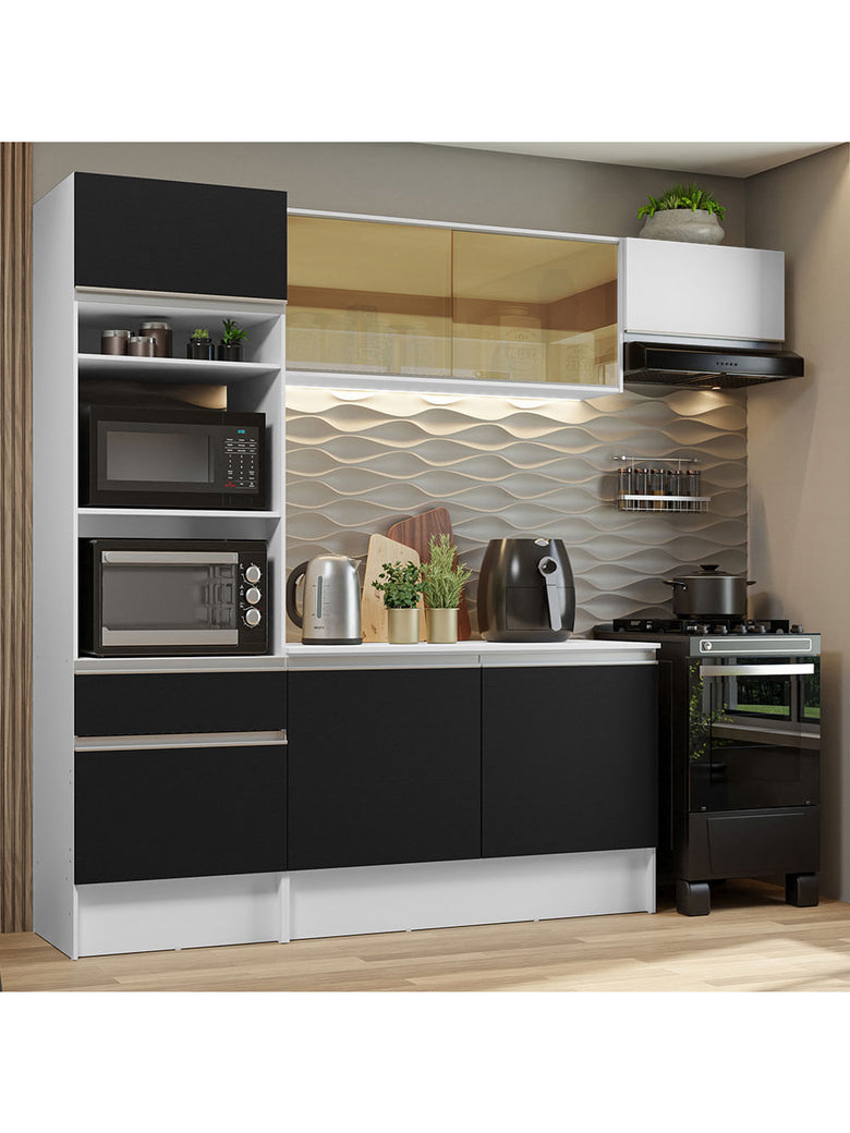 Armário de Cozinha Completa 240cm Branco/Preto/Branco Diamante Madesa 02