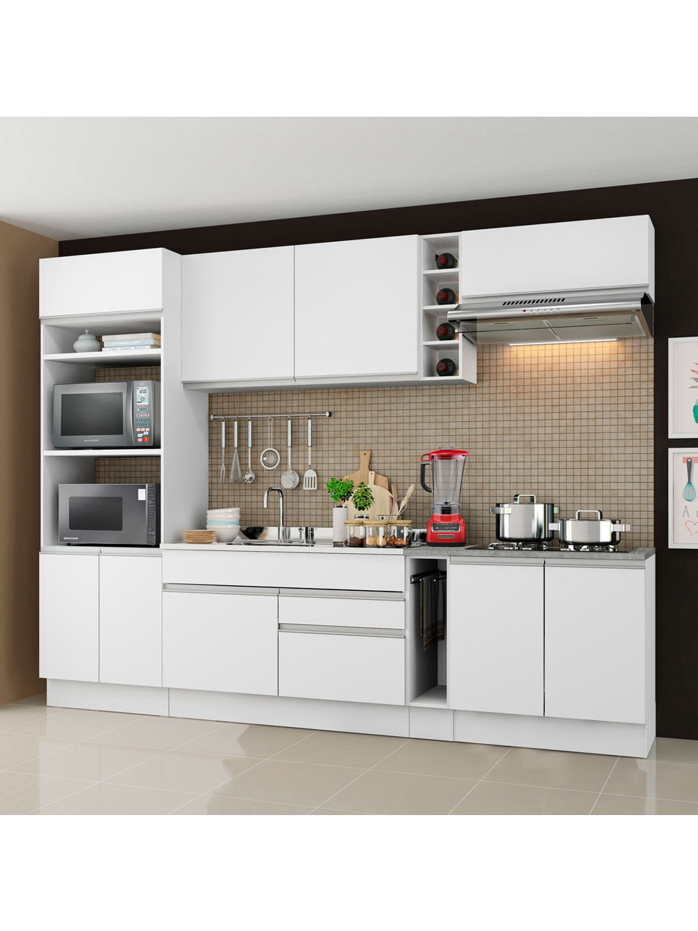 Armário de Cozinha Completa 290cm Branco Vicenza Madesa - Branco