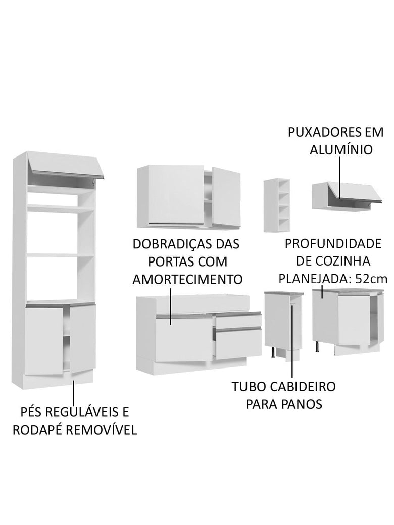 Armário de Cozinha Completa 290cm Branco Vicenza Madesa