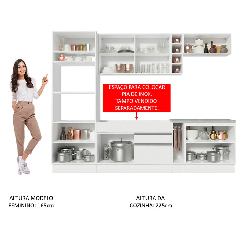 Armário de Cozinha Completa 290cm Branco Vicenza Madesa
