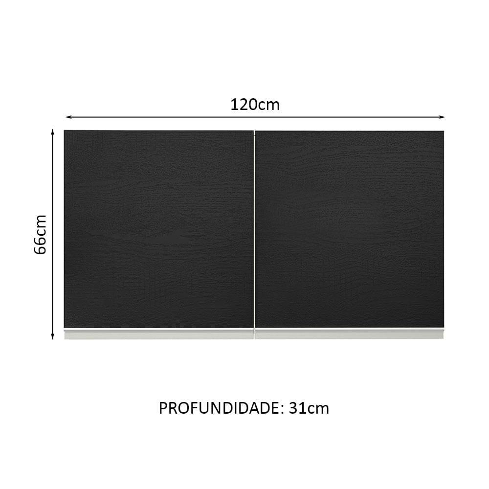 Armário Aéreo Madesa Glamy 120 cm 2 Portas Branco/Preto - Branco/Preto