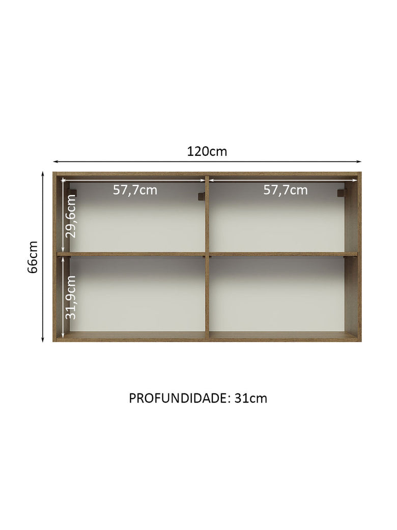 Armário Aéreo Madesa Glamy 120 cm 2 Portas Rustic/Preto