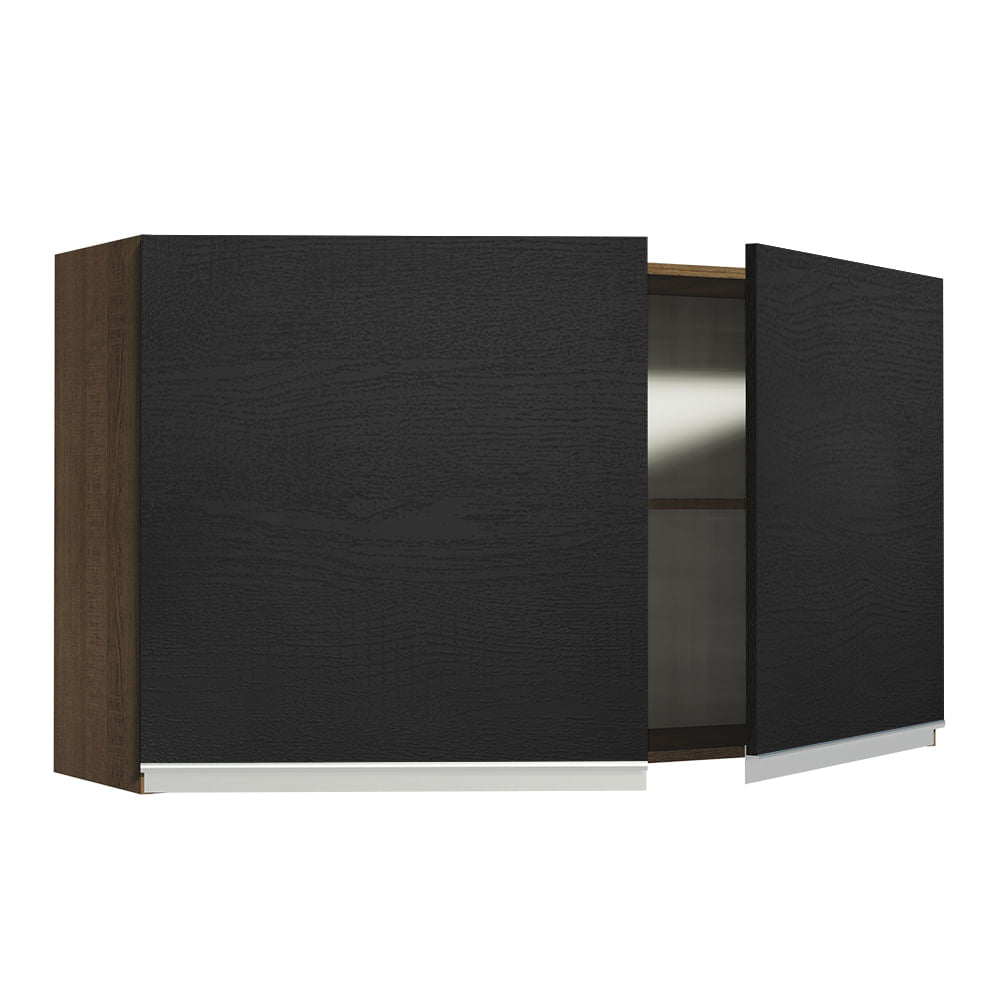 Armário Aéreo Madesa Glamy 120 cm 2 Portas Rustic/Preto