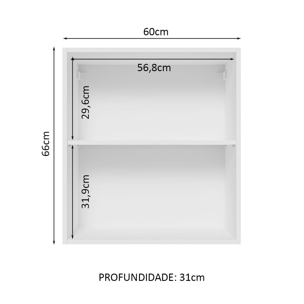 Armário Aéreo Madesa Glamy 60 cm 1 Porta Branco/Preto