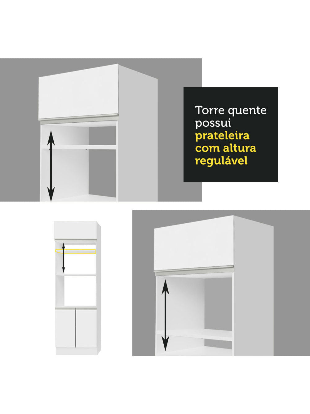 Torre Quente Madesa Glamy 70 cm 3 Portas Branco