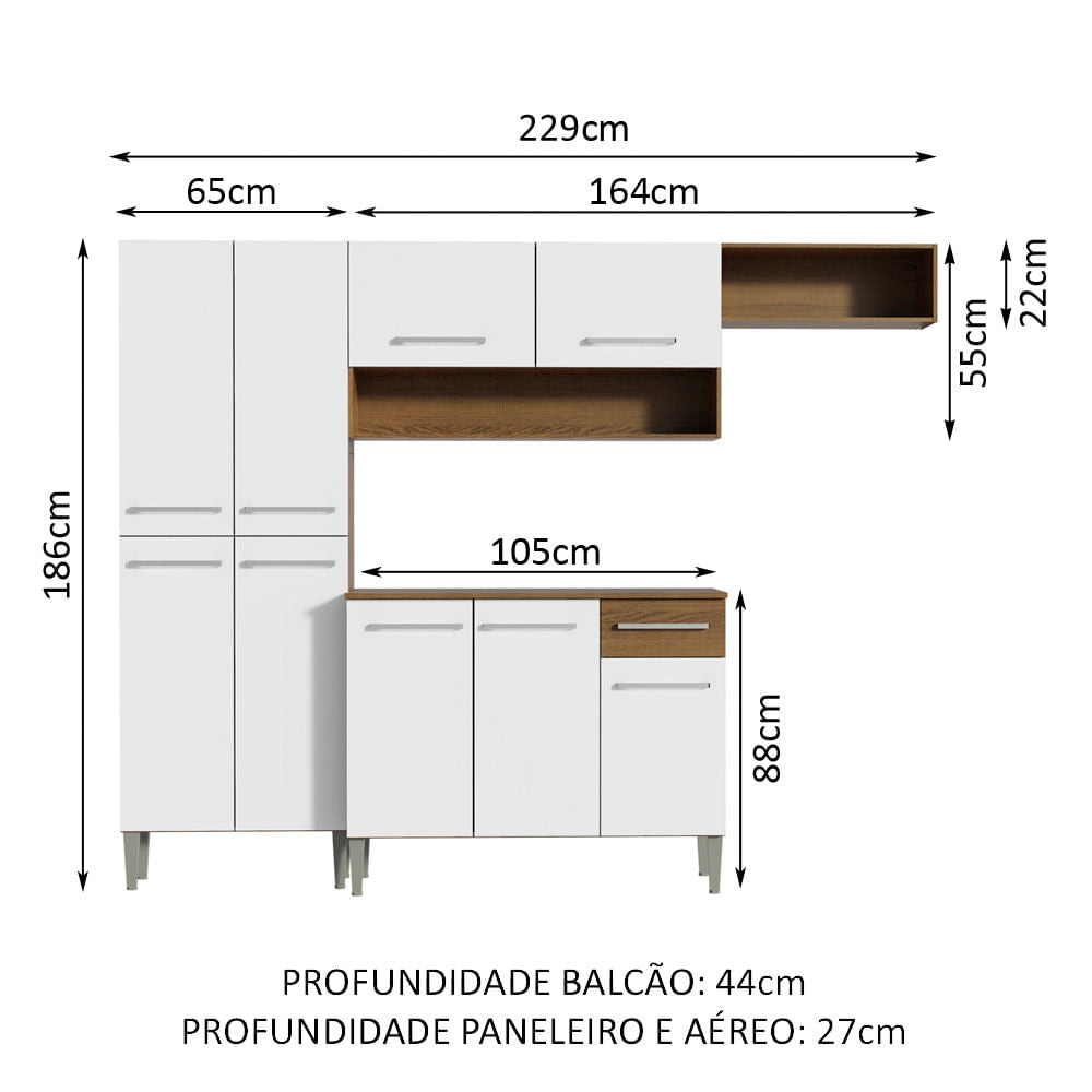 Armário de Cozinha Compacta Rustic/Branco Emilly Top Madesa