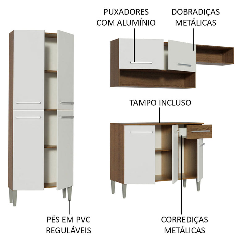Armário de Cozinha Compacta Rustic/Branco Emilly Top Madesa
