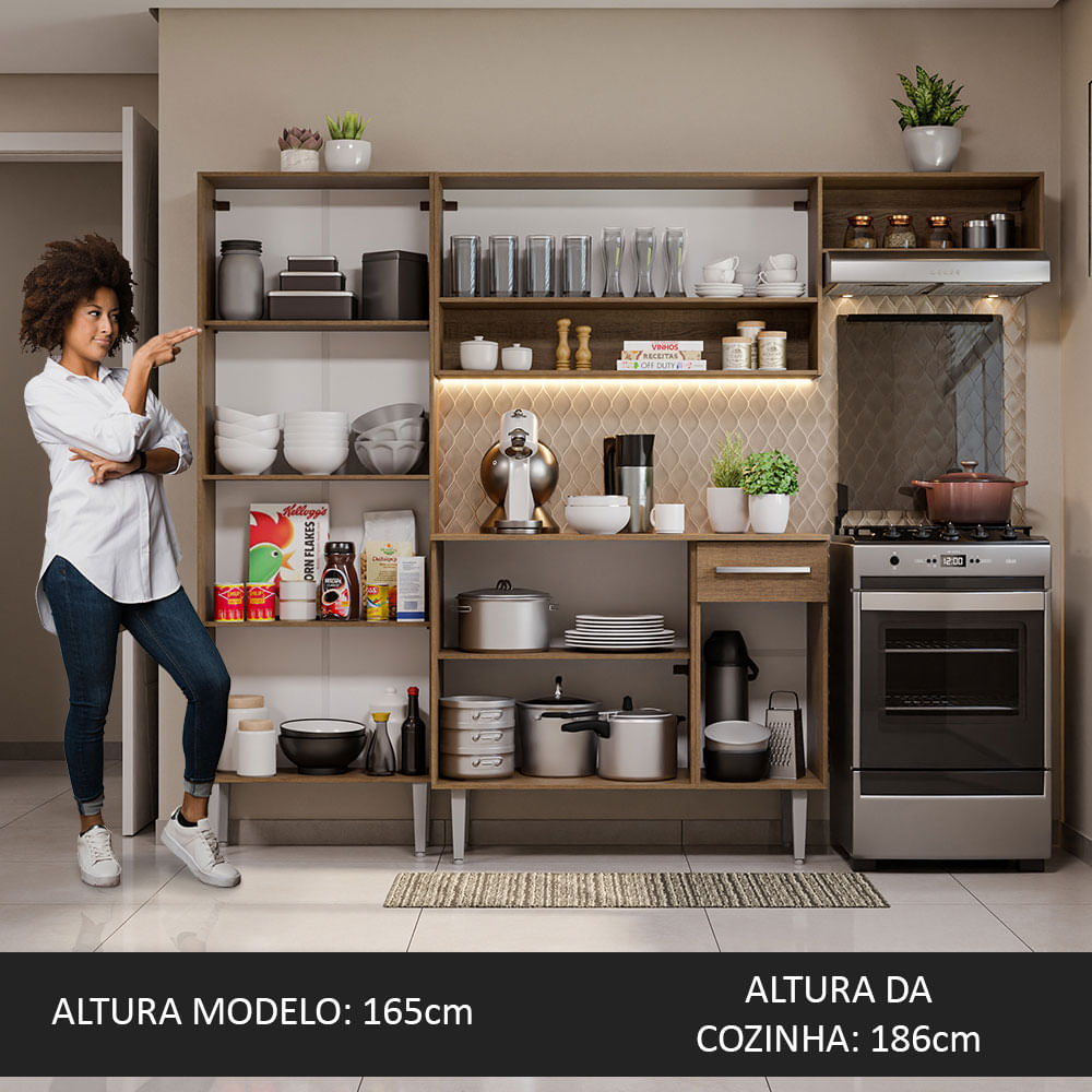 Armário de Cozinha Compacta Rustic/Branco Emilly Top Madesa