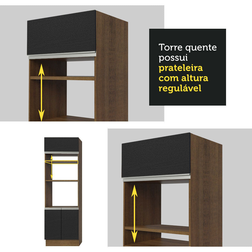 Torre Quente Madesa Glamy 70 cm 3 Portas Rustic/Preto