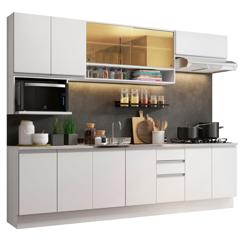 Armário de Cozinha Completa 280cm Branco Genova Madesa 04 - Branco