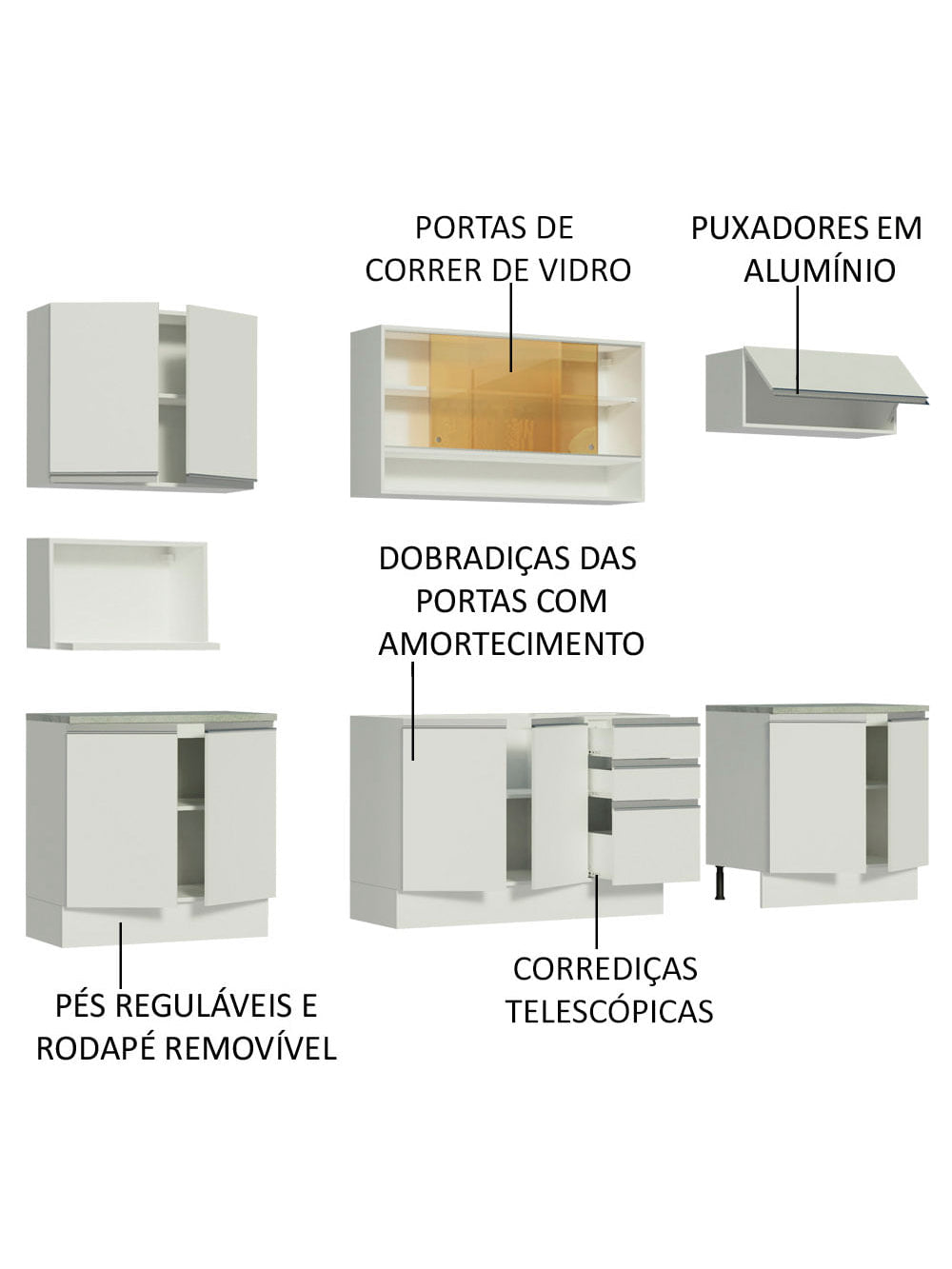 Armário de Cozinha Completa 280cm Branco Genova Madesa 04