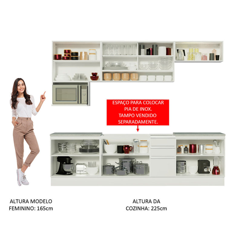 Armário de Cozinha Completa 280cm Branco Genova Madesa 04