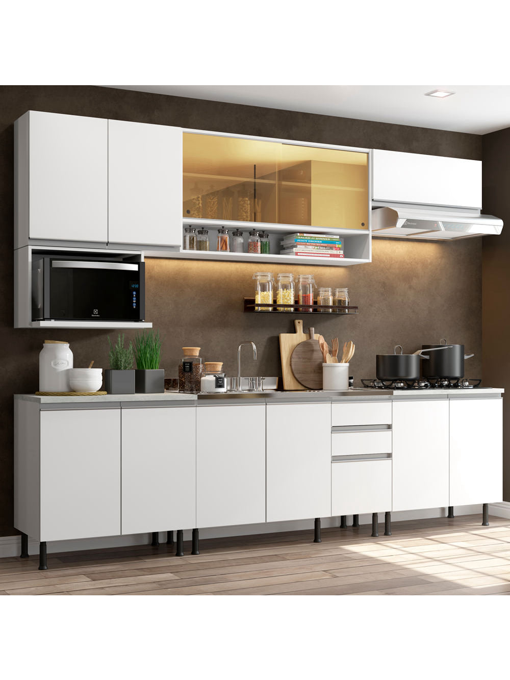 Armário de Cozinha Completa 280cm Branco Genova Madesa 04SR - Branco