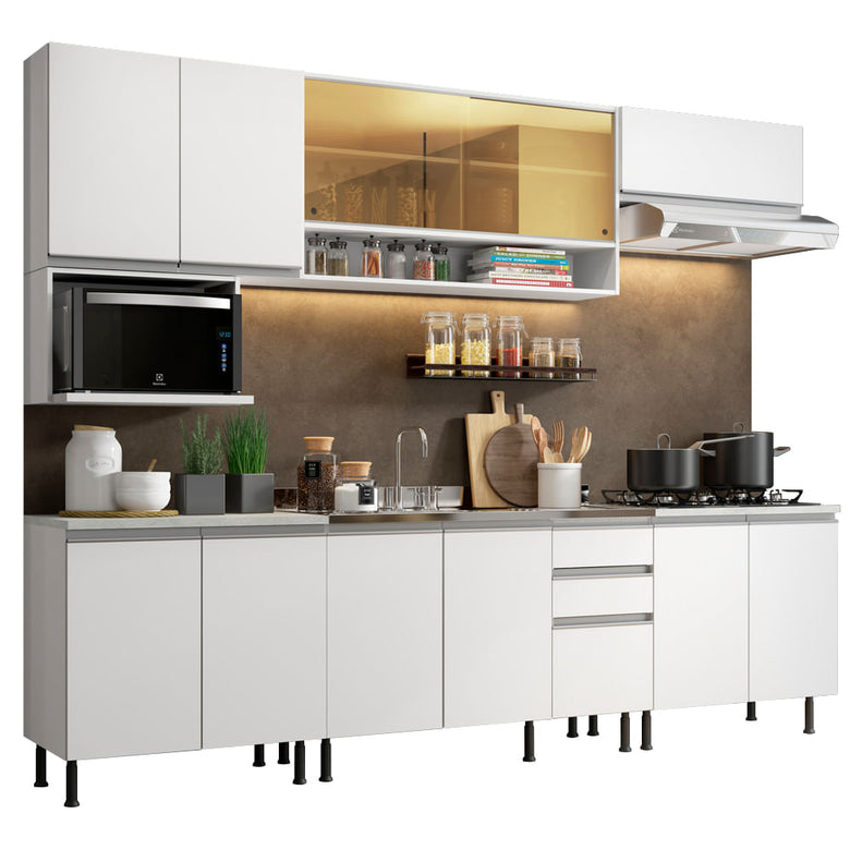 Armário de Cozinha Completa 280cm Branco Genova Madesa 04SR