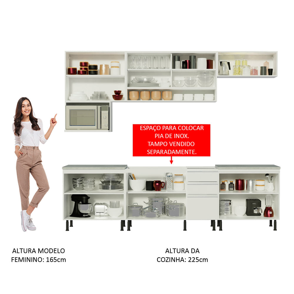 Armário de Cozinha Completa 280cm Branco Genova Madesa 04SR