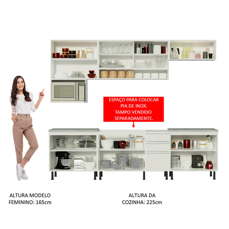 Armário de Cozinha Completa 280cm Branco Genova Madesa 04SR