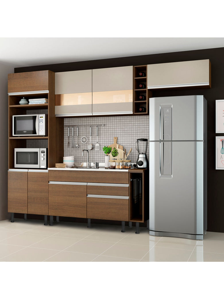 Armário de Cozinha Completa 290cm Rustic/Rustic/Crema Safira Madesa 03