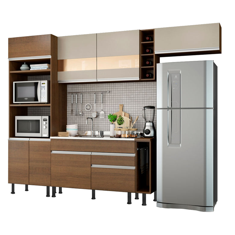 Armário de Cozinha Completa 290cm Rustic/Rustic/Crema Safira Madesa 03