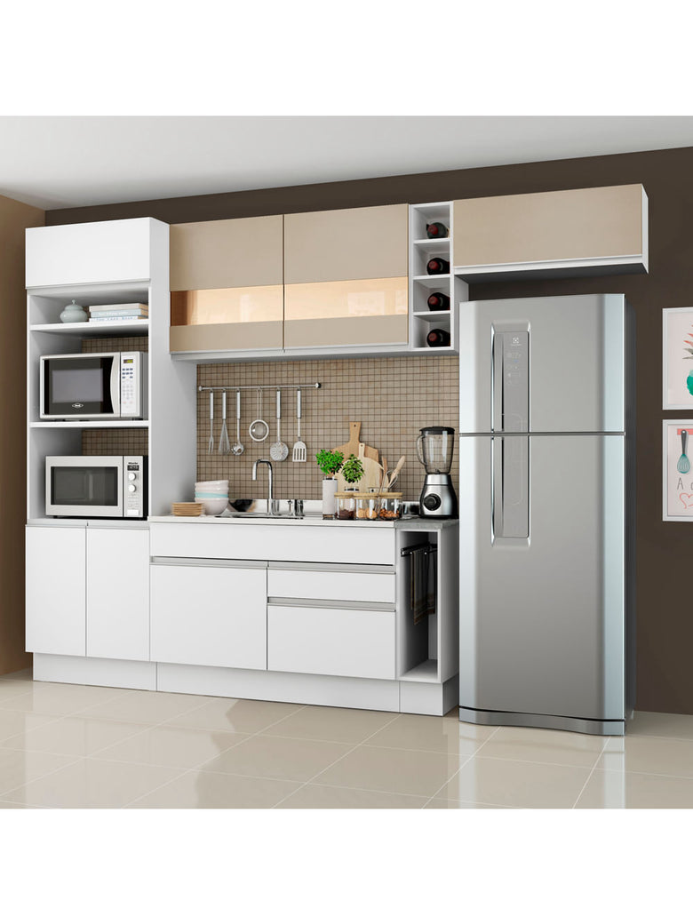 Armário de Cozinha Completa 290cm Branco/Branco/Crema Safira Madesa 03